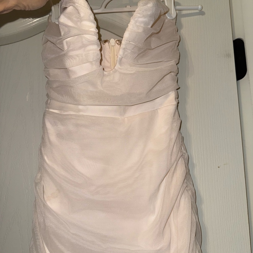 Oh Polly Cream Textured strapless Dress